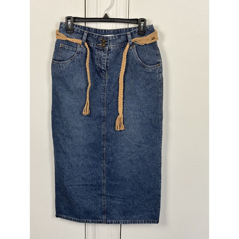NWT Christopher & Banks denim belted modest maxi skirt size 4